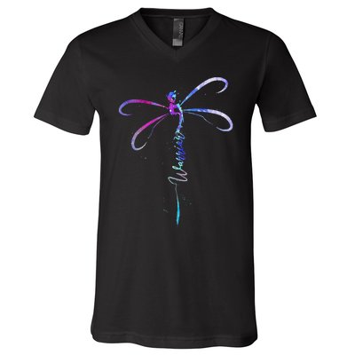 Dragonfly Warrior Semicolon Suicide Prevention Awareness V-Neck T-Shirt