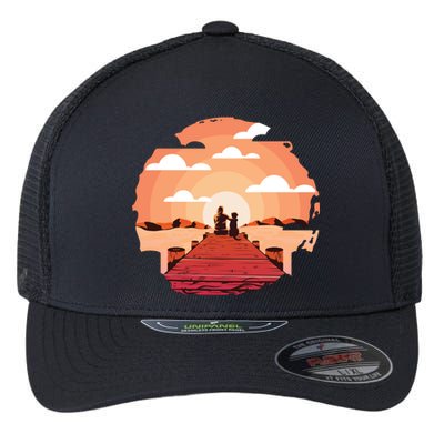 Dog Watching Sunset Flexfit Unipanel Trucker Cap