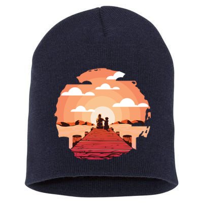 Dog Watching Sunset Short Acrylic Beanie