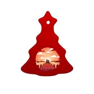 Dog Watching Sunset Ceramic Tree Ornament