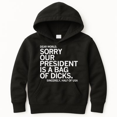 Dear World Sorry Our President Is A Bag Of Dicks Funny Meme Kids Hoodie