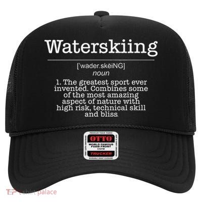 Definition Water Ski Skiing Waterskiing Waves Boat High Crown Mesh Back Trucker Hat
