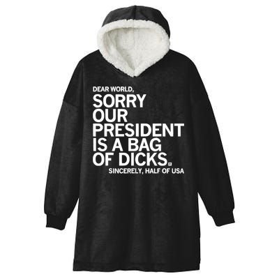 Dear World Sorry Our President Is A Bag Of Dicks Sincerely Hooded Wearable Blanket