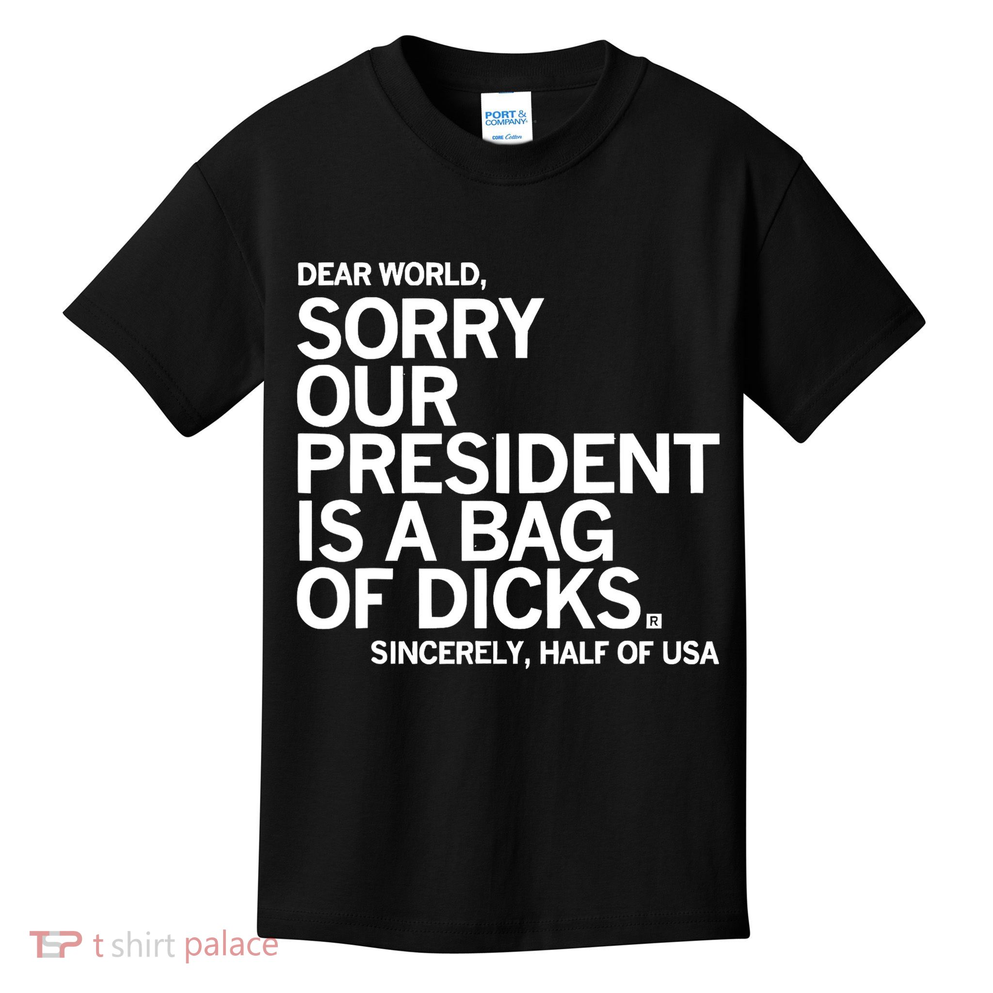 Dear World Sorry Our President Is A Bag Of Dicks Sincerely Kids T-Shirt