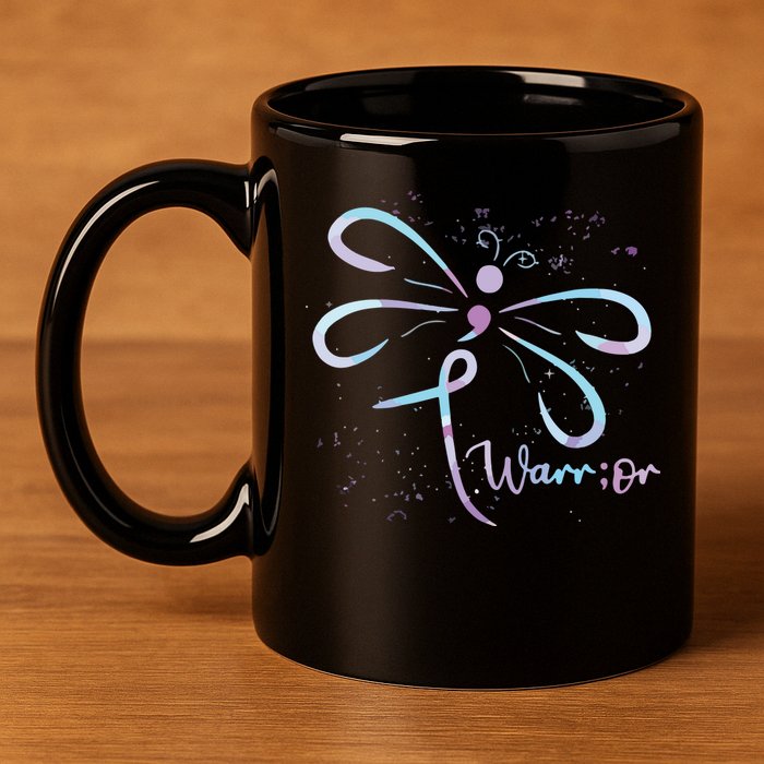 Dragonfly Warrior Semicolon Suicide Prevention Awareness 11oz C Handle Ceramic Mug