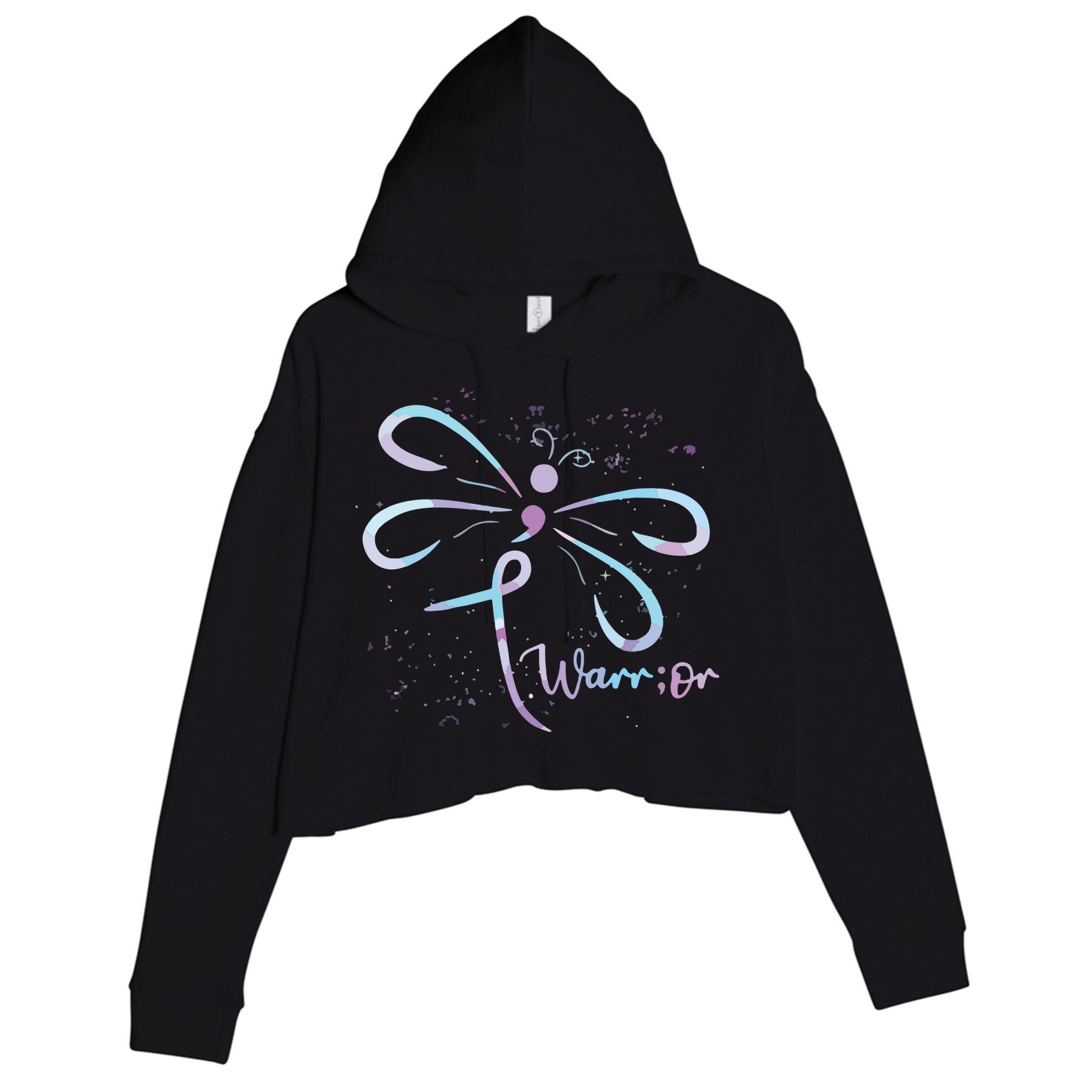 Dragonfly Warrior Semicolon Suicide Prevention Awareness Crop Fleece Hoodie