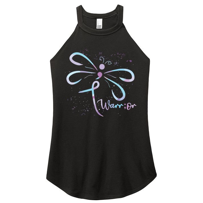 Dragonfly Warrior Semicolon Suicide Prevention Awareness Women's Perfect Tri Rocker Tank
