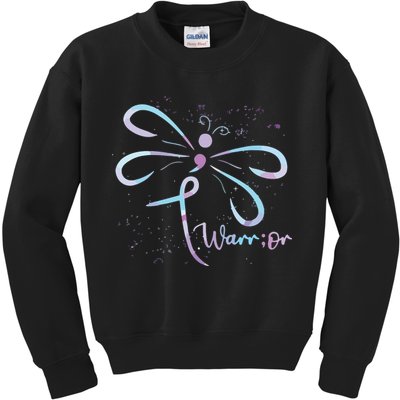 Dragonfly Warrior Semicolon Suicide Prevention Awareness Kids Sweatshirt