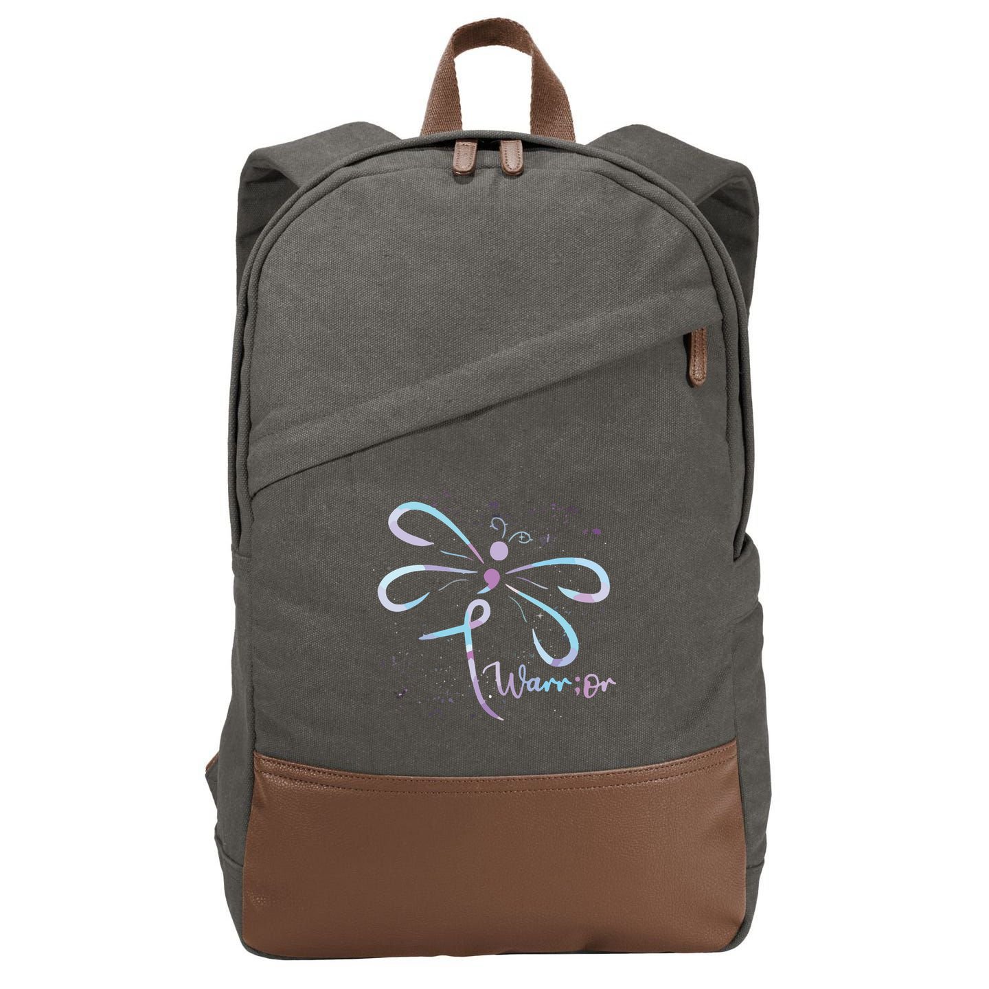 Dragonfly Warrior Semicolon Suicide Prevention Awareness Cotton Canvas Backpack