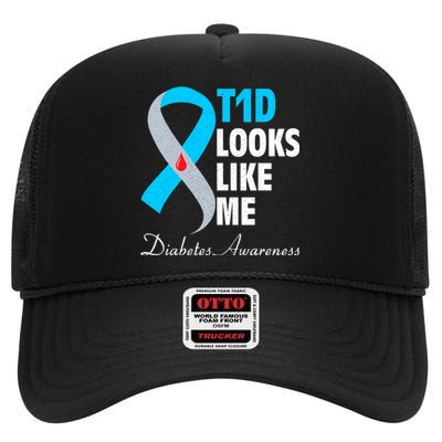 Diabetes Warrior T1D Looks Like Me Support High Crown Mesh Back Trucker Hat