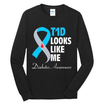 Diabetes Warrior T1D Looks Like Me Support Tall Long Sleeve T-Shirt