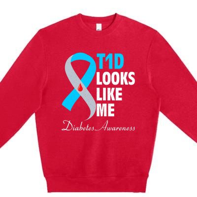 Diabetes Warrior T1D Looks Like Me Support Premium Crewneck Sweatshirt