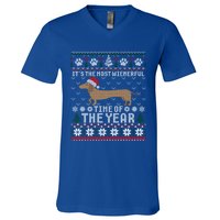 Dachshund Wienerful Time Of The Year Christmas Ugly Meaningful Gift V-Neck T-Shirt