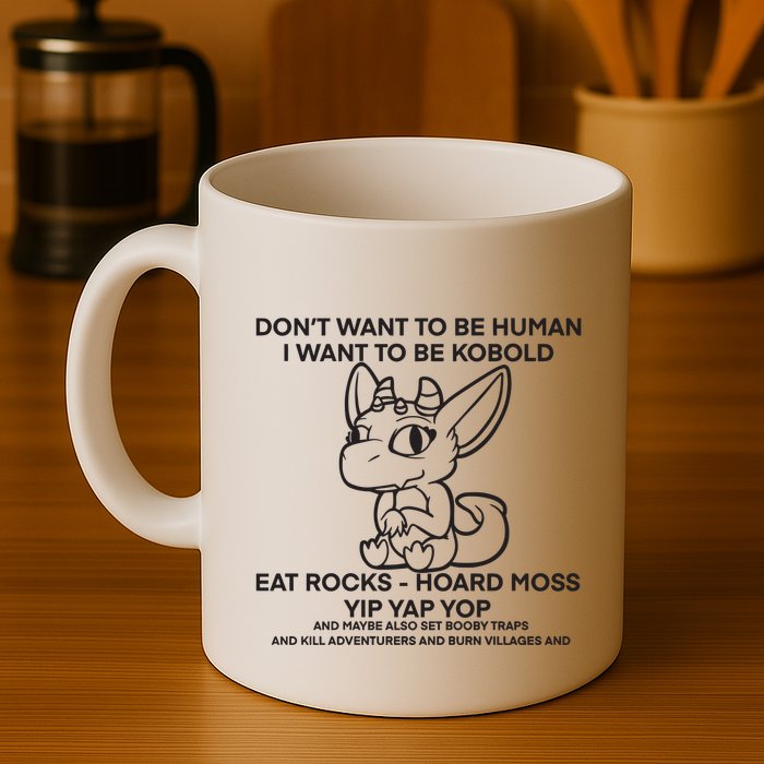 DonT Want To Be Human I Want To Be Kobold Eat Rocks Hoard Moss Yip Yap Yop Mug