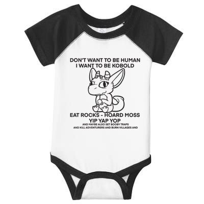 DonT Want To Be Human I Want To Be Kobold Eat Rocks Hoard Moss Yip Yap Yop Infant Baby Jersey Bodysuit