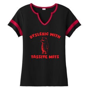 Dyslexic With Tassive Mits Retro Cartoon Ladies Halftime Notch Neck Tee