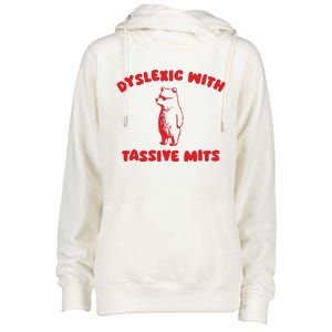 Dyslexic With Tassive Mits Retro Cartoon Womens Funnel Neck Pullover Hood