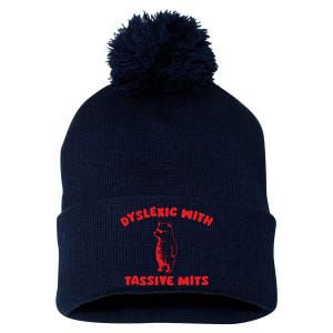 Dyslexic With Tassive Mits Retro Cartoon Pom Pom 12in Knit Beanie