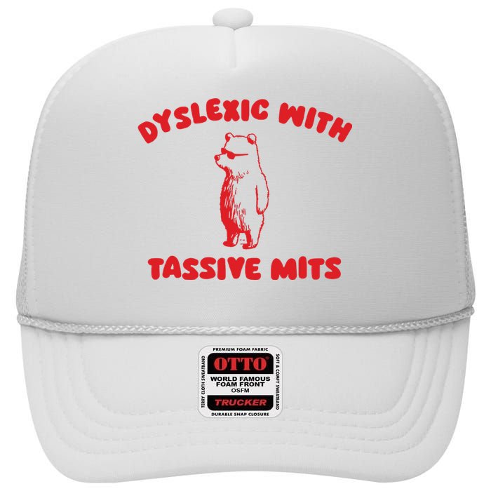 Dyslexic With Tassive Mits Retro Cartoon High Crown Mesh Back Trucker Hat