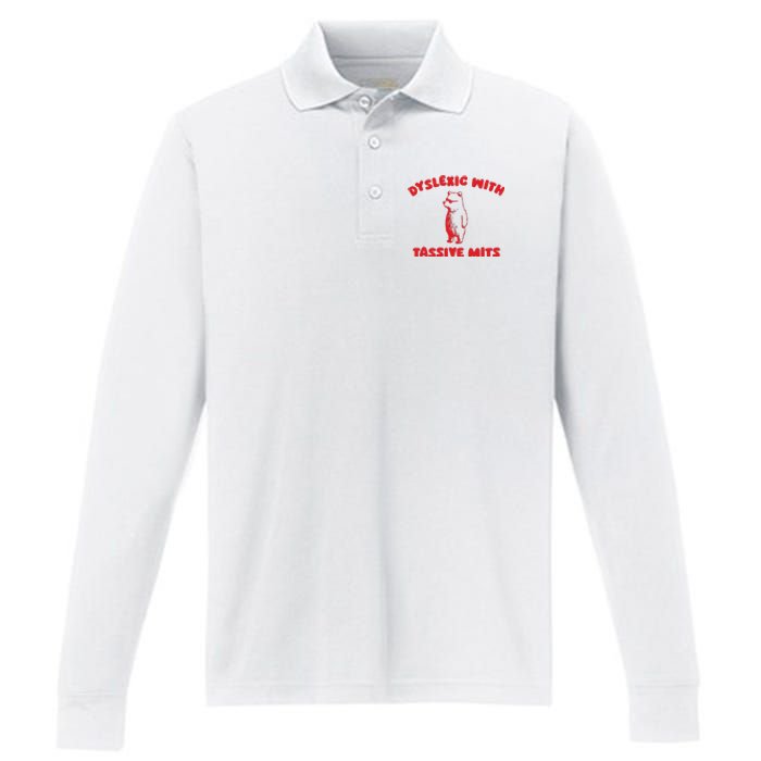 Dyslexic With Tassive Mits Retro Cartoon Performance Long Sleeve Polo