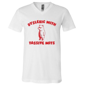 Dyslexic With Tassive Mits Retro Cartoon V-Neck T-Shirt