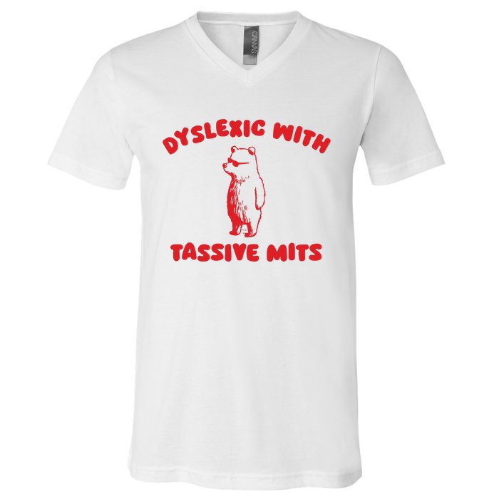 Dyslexic With Tassive Mits Retro Cartoon V-Neck T-Shirt