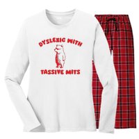 Dyslexic With Tassive Mits Retro Cartoon Women's Long Sleeve Flannel Pajama Set 