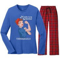 Diabetes Warrior Unbreakable Funny Diabetic Graphic Gift Women's Long Sleeve Flannel Pajama Set 