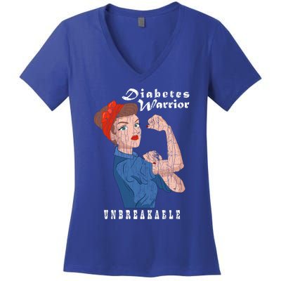 Diabetes Warrior Unbreakable Funny Diabetic Graphic Gift Women's V-Neck T-Shirt