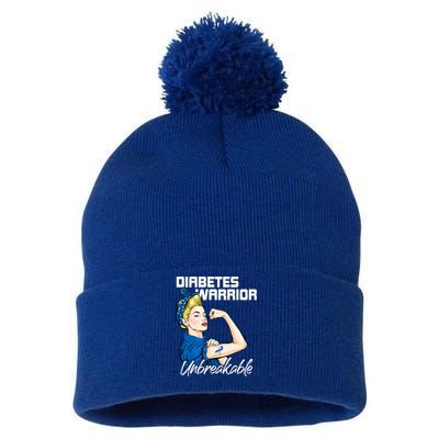 Diabetes Warrior Unbreakable Diabetes Awareness Pom Pom 12in Knit Beanie