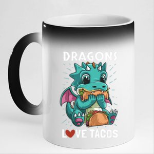 Dragons With Wings Love Tacos Funny Dragon Gift 11oz Black Color Changing Mug