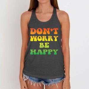 DonT Worry We Be Happy Retro Reggae Rasta Rastafari Jamaica Women's Knotted Racerback Tank