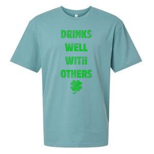 Drinks Well With Others Drinking Gift Funny Saint Paddys Day Gift Sueded Cloud Jersey T-Shirt