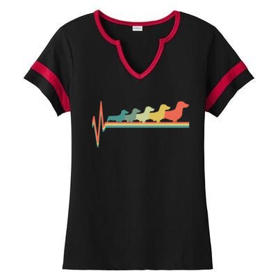 Dachshund Wiener Weiner Doxie Heartbeat Retro Gift Cool Gift Ladies Halftime Notch Neck Tee