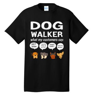 Dog Walker What My Customers Say Dog Lovers Pet Care Tall T-Shirt