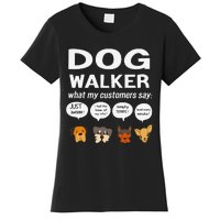 Dog Walker What My Customers Say Dog Lovers Pet Care Women's T-Shirt