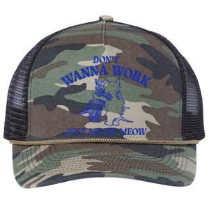 Don’T Wanna Work Just Meow Meow Couple Kitten Funny Gift Retro Rope Trucker Hat Cap