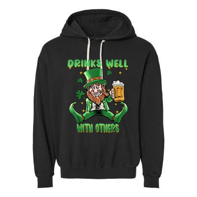 Drinks Well With Others St. Patrick's Day Drunk Beer Funny Garment-Dyed Fleece Hoodie