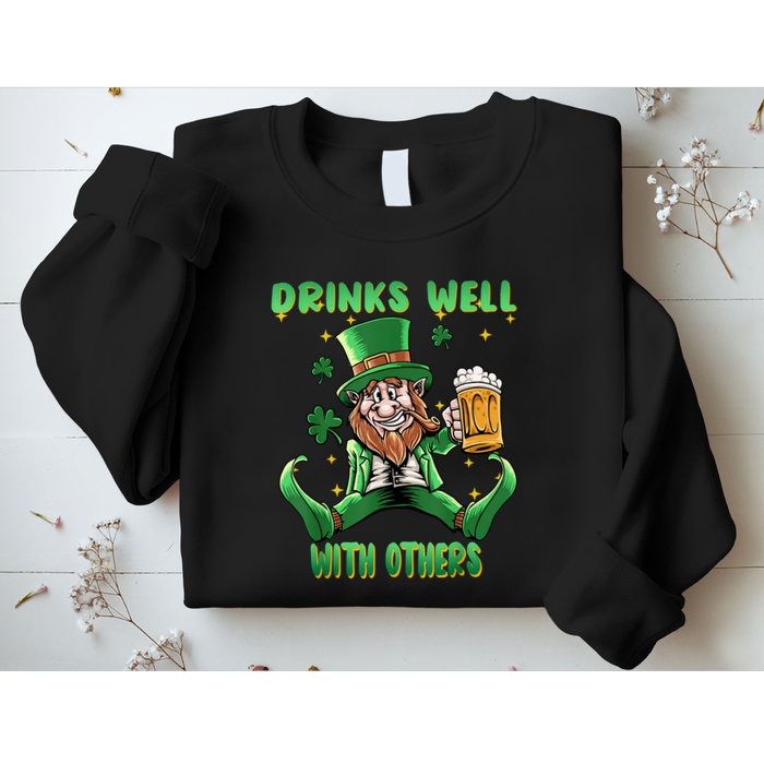 Drinks Well With Others St. Patrick's Day Drunk Beer Funny Sweatshirt