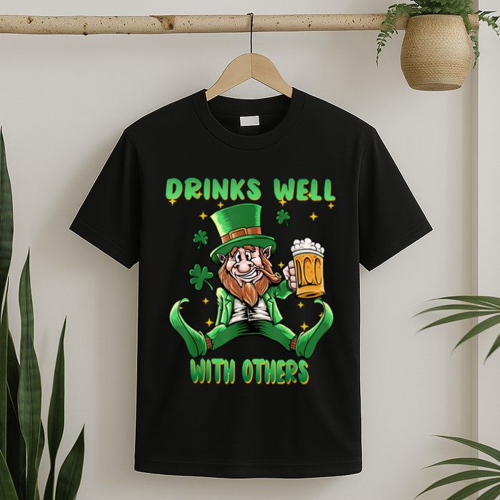 Drinks Well With Others St. Patrick's Day Drunk Beer Funny T-Shirt