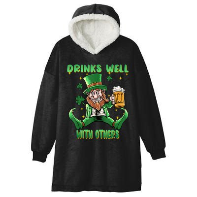 Drinks Well With Others St. Patrick's Day Drunk Beer Funny Hooded Wearable Blanket