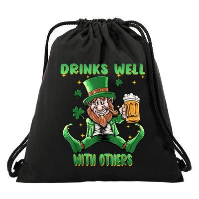 Drinks Well With Others St. Patrick's Day Drunk Beer Funny Drawstring Bag
