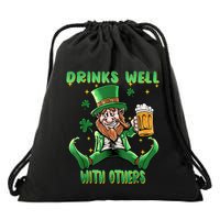 Drinks Well With Others St. Patrick's Day Drunk Beer Funny Drawstring Bag