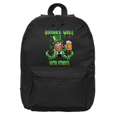 Drinks Well With Others St. Patrick's Day Drunk Beer Funny 16 in Basic Backpack