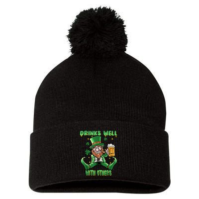 Drinks Well With Others St. Patrick's Day Drunk Beer Funny Pom Pom 12in Knit Beanie