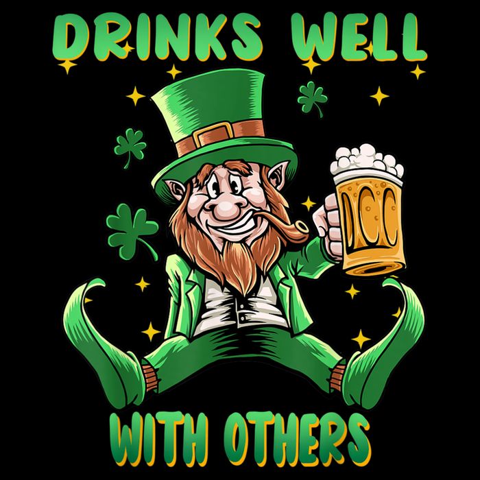Drinks Well With Others St. Patrick's Day Drunk Beer Funny Pom Pom 12in Knit Beanie