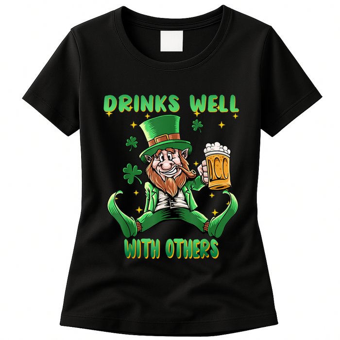 Drinks Well With Others St. Patrick's Day Drunk Beer Funny Womens T-Shirt