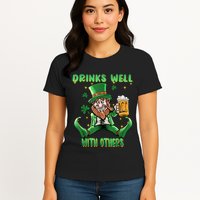 Drinks Well With Others St. Patrick's Day Drunk Beer Funny Womens T-Shirt