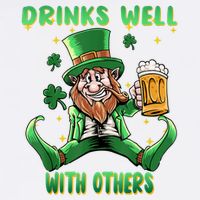 Drinks Well With Others St. Patrick's Day Drunk Beer Funny Garment-Dyed Sweatshirt