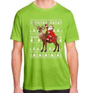 Deer Xmas Holiday Ugly Santa Riding Deer Christmas Funny Gift Adult ChromaSoft Performance T-Shirt